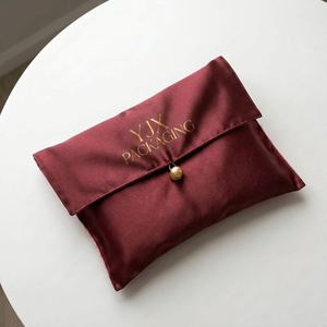 Pochette d'emballage de luxe en satin avec bouton en strass pour bijoux, cadeaux de mariage, pochette cadeau personnalisée, logo sur mesure, MOQ 100 pièces, 90g - Product Image 3