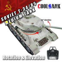 COOLBANK Char d'assaut T-34/85 RC personnalisé camouflage neige 3909-1 PRO Modèle de combat soviétique avec tir de billes, fumée et son 2.4Ghz Édition de collection
