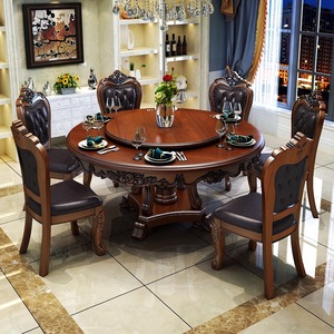 Set da Pranzo in Stile Europeo con Tavolo Rotondo in Legno <span class=keywords><strong>e</strong></span> <span class=keywords><strong>Sedie</strong></span> per Sala da Pranzo - Product Image 2