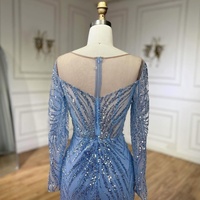 Serene Hill LA72264 Blaues Perlen-Verziertes Meerjungfrau-Abendkleid Langarm Elegante Formelle Partykleider für Damen
