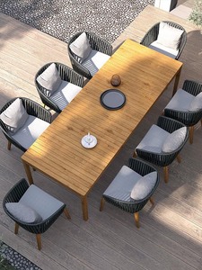 Modern Teak Wood Rope Woven Outdoor Furniture Set Waterproof UV Resistant Patio Sofa <b>Dining</b> <b>Table</b> Chair Daybed <b>Bar</b> Stool - Product Image 1