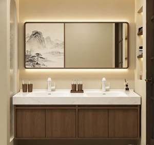 Mueble de Baño Independiente de Madera Clásico Personalizado, con Lavabo de Cerámica, Encimera de Piedra, Resistente al Agua, para Hogar Residencial - Product Image 6