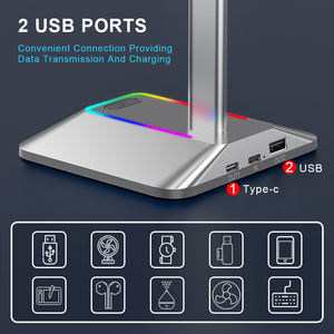 उच्च गुणवत्ता वाले सफेद काले रंग का हेडफ़ोन डिस्प्ले 7 रंग rgb हेडफोन स्टैंड धारक यूएसबी और टाइप-सी 2.0 हब पोर्ट के साथ - Product Image 3