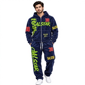 Custom <b>Men</b> <b>Velour</b> <b>Tracksuit</b> Set Hoodie & Jogger Pants Embroidery Printed Sportswear <b>Tracksuit</b> OEM/ODM Wholesale Manufacturer - Product Image 1