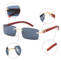 Mode de luxe femmes hommes sans monture Rectangle petite monture en bois branches lunettes de soleil