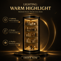 Gebogene Glas-Schönheitsvitrine LED-Hintergrundbeleuchtete Eckvitrine Gold Kosmetik-Verkaufsregal