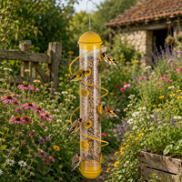 Mangeoire à oiseaux en tube transparent de couleur personnalisée, perchoir en spirale en fil métallique, plusieurs ports d'alimentation, résistante à la rouille, écologique, avec couvercle en dôme et boucle de suspension