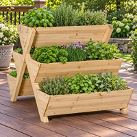 Jardinière carrée surélevée à 3 niveaux en bois avec drainage, autoportante pour l'extérieur, pour fleurs, herbes et légumes