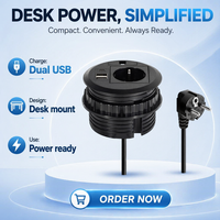Enchufe de Mesa Comercial Empotrado IP44 con 1 Toma de Corriente Alterna, 2 Puertos USB-A + 1 Puerto USB-C, Corriente Nominal de 10-16A, Material de PC