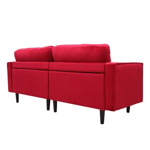 أريكة كنب قطيفة حمراء 3 مقاعد أريكة Kd مع أرجل خشبية مستديرة - Product Image 3