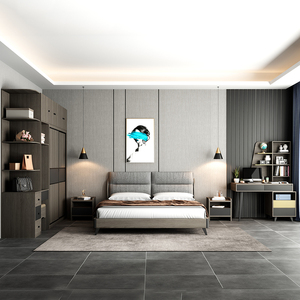 Conjunto de muebles modernos de MDF para Villa, Tatami gris, Hotel, dormitorio, Suite, cama con almacenamiento, mesita de noche, armario, escritorio, <span class=keywords><strong>2022</strong></span> - Product Image 4