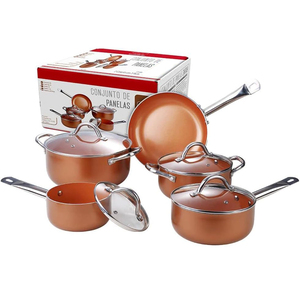 Ensemble de casseroles et poêles en céramique de haute qualité, modernes, avec poignées en acier inoxydable, 10 pièces, en cuivre et aluminium - Product Image 1