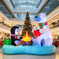 Décoration de Noël gonflable : Ours polaire et pingouin grillant des guimauves, décoration gonflable pour la fête du Nouvel An