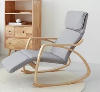 Moderner Schlafzimmer-Sessel aus Holz, Schaukelstuhl mit Stoffbezug, Komfortabler Relaxsessel mit Rückenlehne