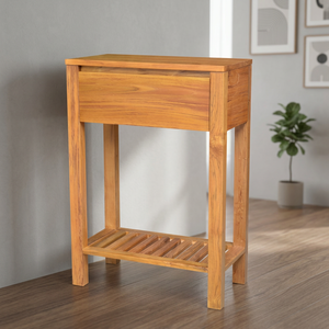 Modern Luxury Convertible Solid Wood Teak Living Room Console Table 1 Drawer Handcrafted Shark-Nose Finger Pulls Soft-Close Home - Product Image 3