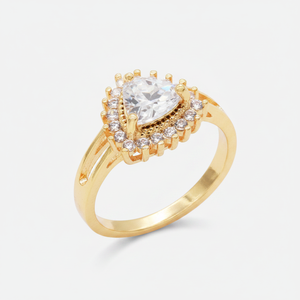 Misura 10 anelli di fidanzamento in platino con motivo geometrico in zirconio cubico e impostazione invisibile placcato oro e rodio - Product Image 2