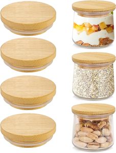 Couvercles en bambou personnalisés pour pots de yaourt avec anneaux en silicone - jetables et écologiques, ouverture facile, fermeture hermétique - Product Image 6