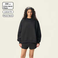 Ensemble de survêtement polaire pour femme SS26D097, sweat-shirt à col montant et short, 350 GSM, épaules tombantes, impression en relief personnalisée