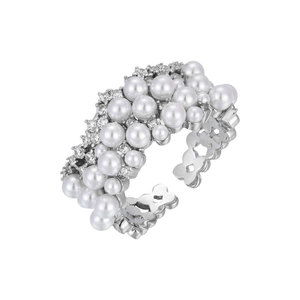 MyMuyu Pearl Zirconia <b>Open</b> <b>Ring</b> Adjustable Wave Flower Design Wedding Fashion <b>Ring</b> - Product Image 5
