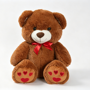 Customized Brown teddy bear plush, <b>Red</b> <b>bow</b> teddy bear, Heart paw teddy bear - Product Image 1