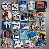 Aimants de réfrigérateur avec motif de maison à moulin à vent des îles grecques d'Egée (Santorin, Mykonos), souvenirs touristiques de Grèce