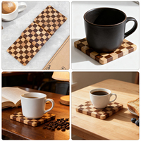 Sous-verres en bois à motif damier, résistants à la chaleur, pour la maison, le café, le restaurant et l'hôtel