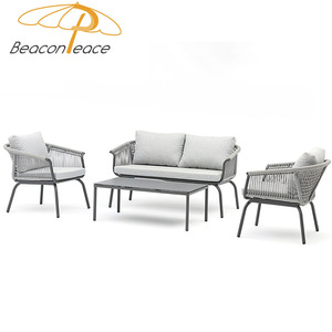 Todo clima Muebles de jardín al aire libre Sofá Cuerda de aluminio Tejido 4 plazas Balcón Villa Terraza Patio Sofá suave Set - Product Image 2