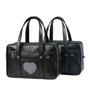 Bolso de hombro japonés Kawaii de cuero PU negro al por mayor con ventana transparente en forma de corazón para exhibir pines, bolso escolar para uniforme JK - Product Image 2