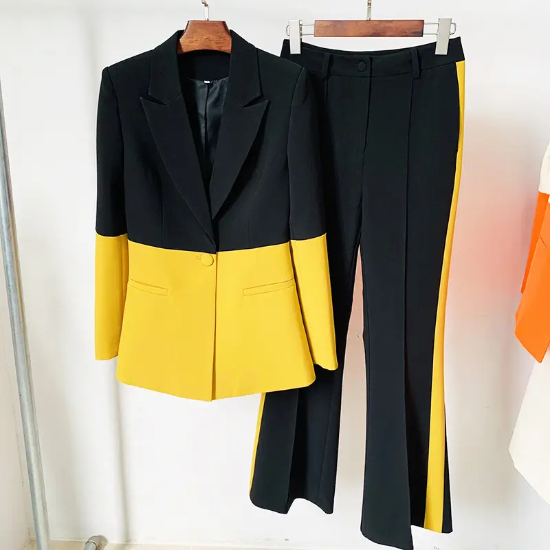 2022 mode européenne et américaine nouveau costume de bureau correspondant costume de couleur + pantalon à fond de cloche ensemble deux pièces pour femmes