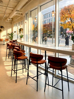 Tabouret de bar haut dossier en fer forgé, design moderne et minimaliste, style luxe léger, usage commercial, origine Guangdong, pour comptoir de café et bar