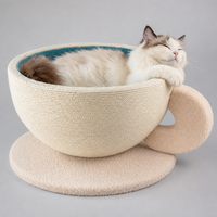 YAOYUE Lit pour chat rond en forme de tasse à café, nid à gratter en corde de sisal, maison pour chat en polaire Teddy avec soucoupe pour dormir et soigner les griffes