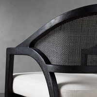 Chaise à bras en bois massif avec dossier en rotin véritable JP Decoout Premium, chaises de salle à manger en rotin noir français pour restaurant, café