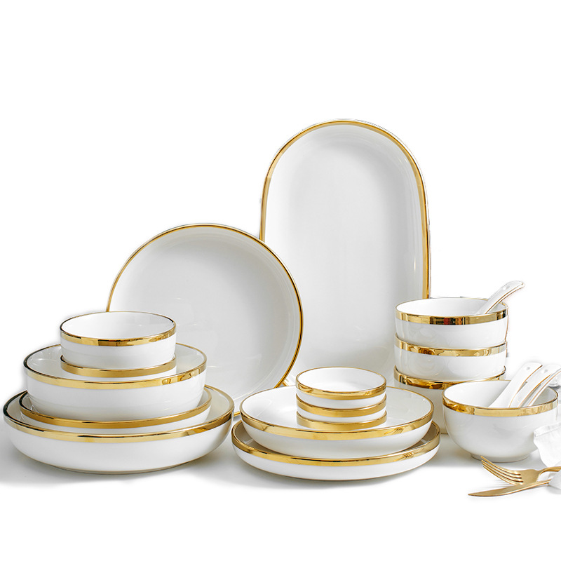 JIUWANG wholesale gold dinner Plate Set Porcelain Luxury Dinnerware Dishes Ceramic Plate