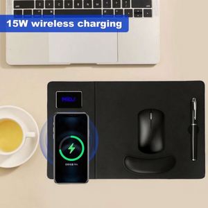 <b>Large</b> Size 15W Fast Wireless Charger <b>Desk</b> Mat LED Logo Mouse Pad for Android Phone with UV Printed Logo - Product Image 2