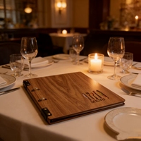 Menu en bois gravé sur mesure de qualité supérieure, format A4, design élégant pour les boutiques, les bars, les hôtels, les restaurants, menu à feuilles mobiles en bois