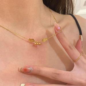 18 قيراط الذهب جرس السمك المزدوج قلادة نسائية من الفولاذ المقاوم للصدأ سلسلة الترقوة غير تتلاشى - Product Image 4