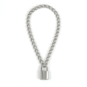 Collana con Lucchetto in Acciaio Inossidabile <span class=keywords><strong>Gina</strong></span> Designer, Catena Choker Punk Argento per Uomo e Donna, per Regali Promozionali e Aziendali - Product Image 1