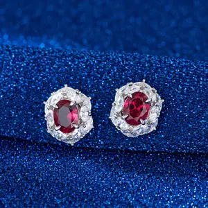 RINNTIN LZE04 Fine Jewelry Earrings Created Ruby Luxury Vintage Womens Stud Earring Ladies Party Silver Earrings 925 Sterling