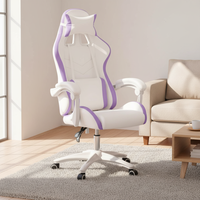 Chaise de bureau pivotante confortable pour fille, couleur violette, avec fonction de levage et d'inclinaison, chaise de jeu avec repose-pieds
