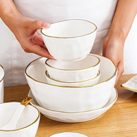 Service de Table de Luxe en Céramique de Haute Qualité Style Nordique, Assiettes, Bols, Vaisselle en Porcelaine à Bord Doré