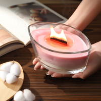 Bougie parfumée de luxe à effet crépitant avec cœur en bois, grand pot en verre ovale superposé avec cire de soja, décoration d'intérieur, cadeau d'anniversaire/de Noël
