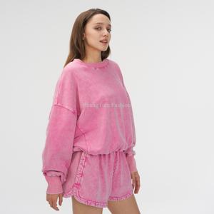 ชุดวอร์มผู้หญิงทรงหลวมสไตล์สตรีทแวร์ คอกลม ลุควินเทจฟอกสี ปี 2025 - Product Image 2