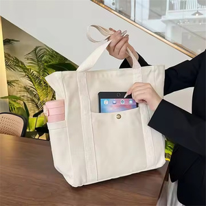 Sac fourre-tout en toile de coton écologique avec logo personnalisé, poignée, fermeture éclair, pour la plage et le shopping - Product Image 3