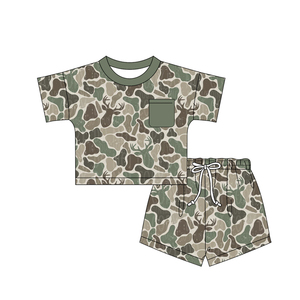 Conjunto de Ropa de 2 Piezas para Bebé Niño, Camiseta y Pantalones Cortos de Algodón y Spandex con Estampado de Camuflaje para Primavera/Otoño, Estilo Casual, RTS Boutique - Product Image 3