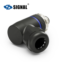 Connecteur coudé mâle/femelle M12 à codage F SIGNAL Aerospace, indice de protection IP68, plaqué or cuivre, verrouillage à vis, boîtier PA66+GF, alimentation