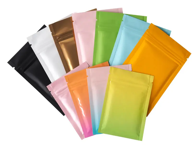10*15cm Colorful Metallic Zipper Pouch Matte Finish Aluminum Foil Tea Bag Made OPP CPP Food Packaging