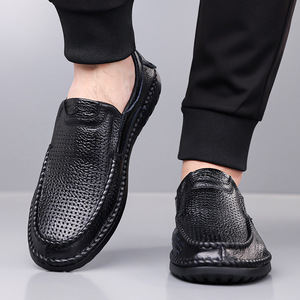 Mocasines de Cuero Genuino para Hombre, Verano, Sin Cordones, Transpirables, Suela de Goma, Zapatos Casuales, Diseño Sólido, Logotipo Impreso, Perforados - Product Image 3