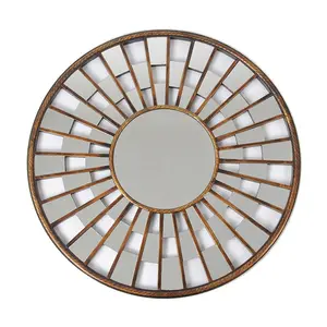 84厘米时尚设计装饰大圆墙镜大圆深色木制仿古金色客厅墙镜