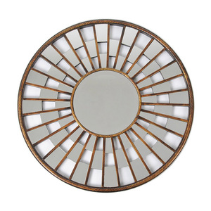 Miroirs muraux décoratifs à <span class=keywords><strong>grand</strong></span> cercle de 84cm, design élégant, <span class=keywords><strong>grand</strong></span> <span class=keywords><strong>miroir</strong></span> mural <span class=keywords><strong>rond</strong></span> <span class=keywords><strong>en</strong></span> <span class=keywords><strong>bois</strong></span> foncé antique <span class=keywords><strong>en</strong></span> or pour le salon - Product Image 1