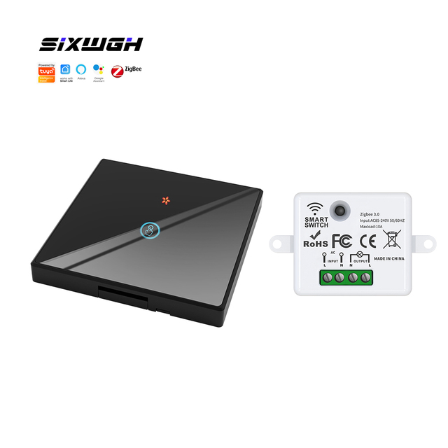 SIXWGH Zigbee Smart Light Switch, No Neutral Wire Required, Touch Wireless Switch, Works with Alexa, Smart Life Remote Control